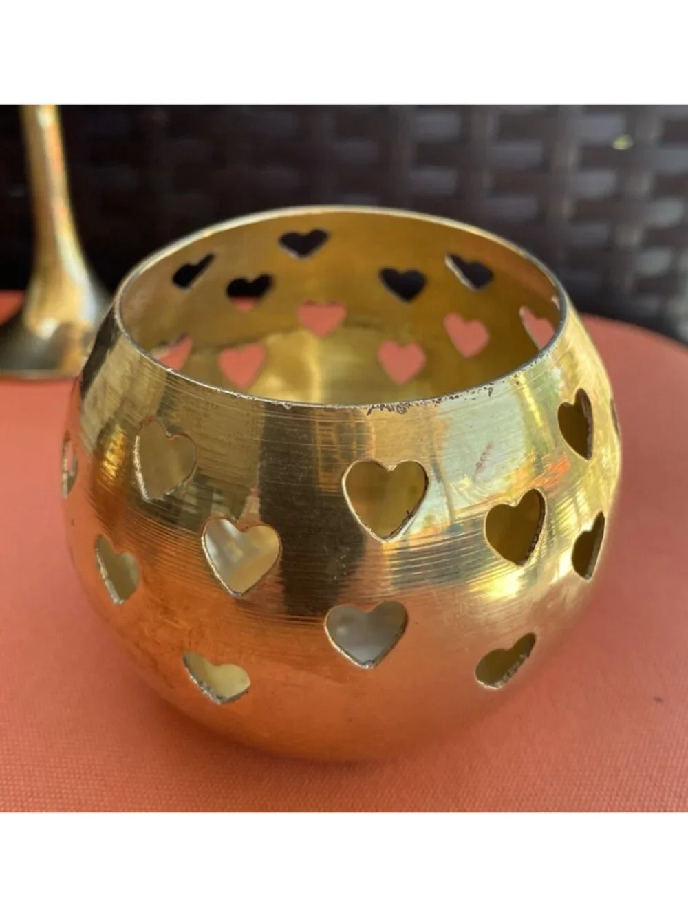 3 Vintage Brass Heart Cutout Votives 6” Height 2 3/4” Height